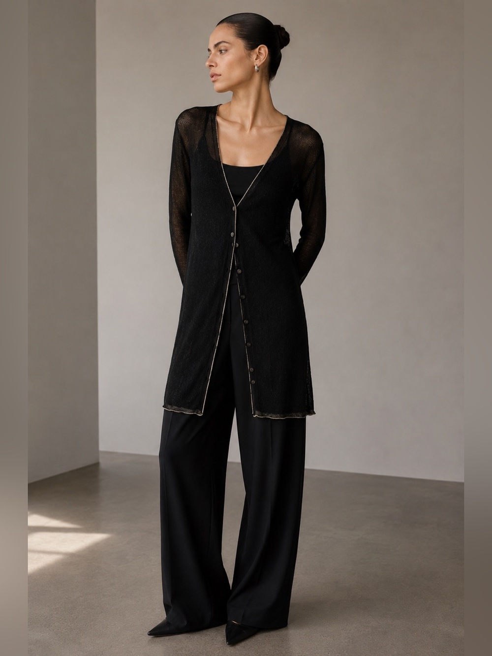 Annette GÖRTZ Open Knit Cardigan Duster Black Avant Garde Layering Piece